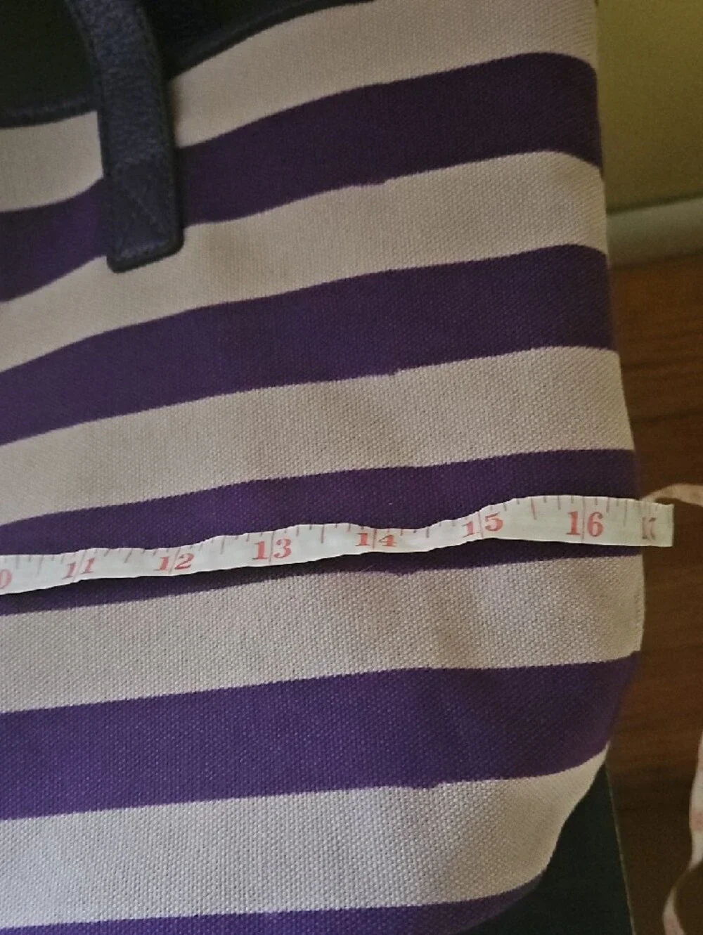 Michael Kors Striped Purple and Cream Tote with Gold-Tone Plaque - Picture 14 of 15